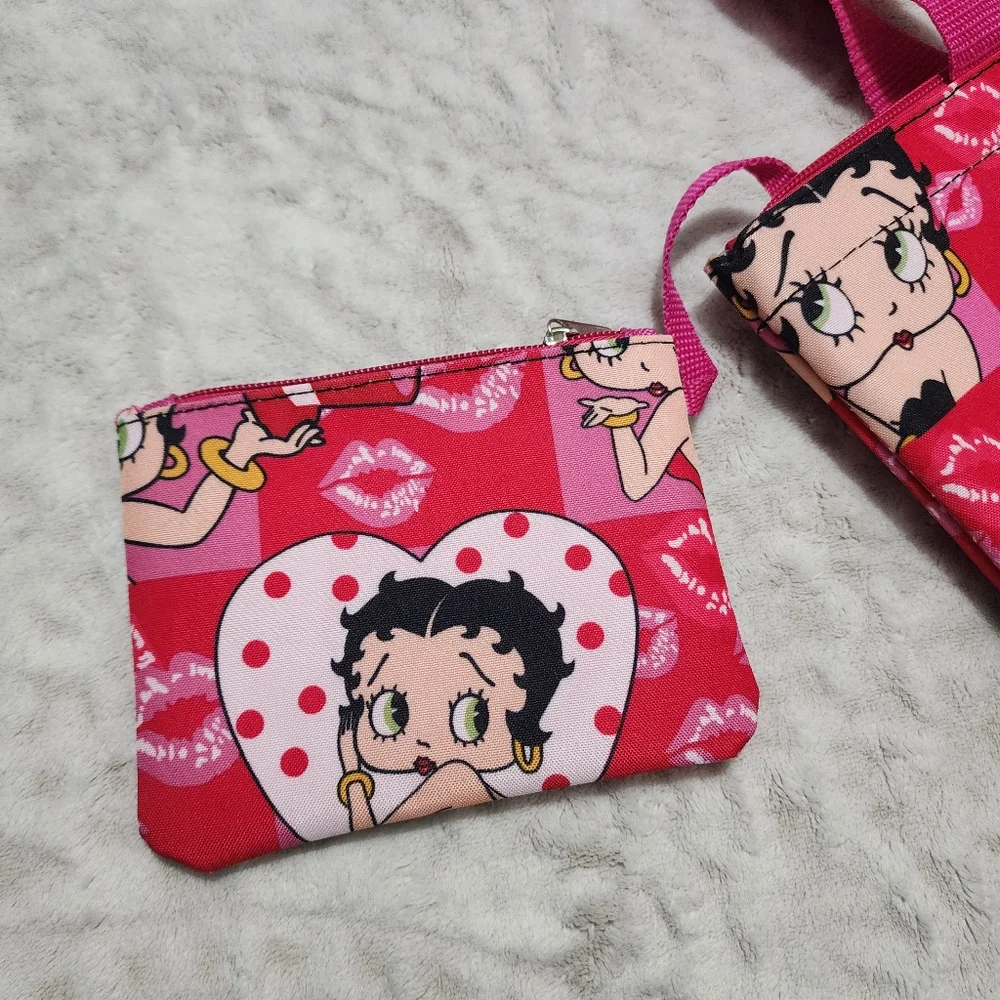 BETTY BOOP SHOULDER TOTE BAG WITH ATTACHED COIN PURSE, PINK